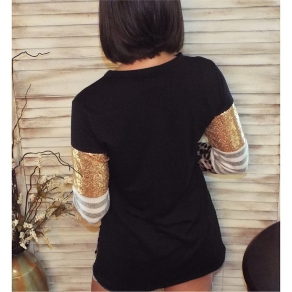 Glitter Leopard Striped Sweater Gold 0819 - Picture 11 of 12